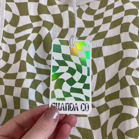FUN GHANDA Green & White tank top size 10 retro groovy style with ghanda logo - Picture 3 of 10
